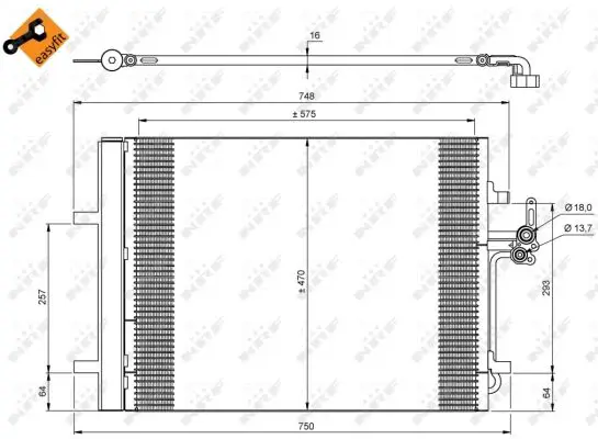 Condensateur Climatisation NRF 350425 - Pour Sèche-linge, Dimensions 535x638x12mm, Aluminium